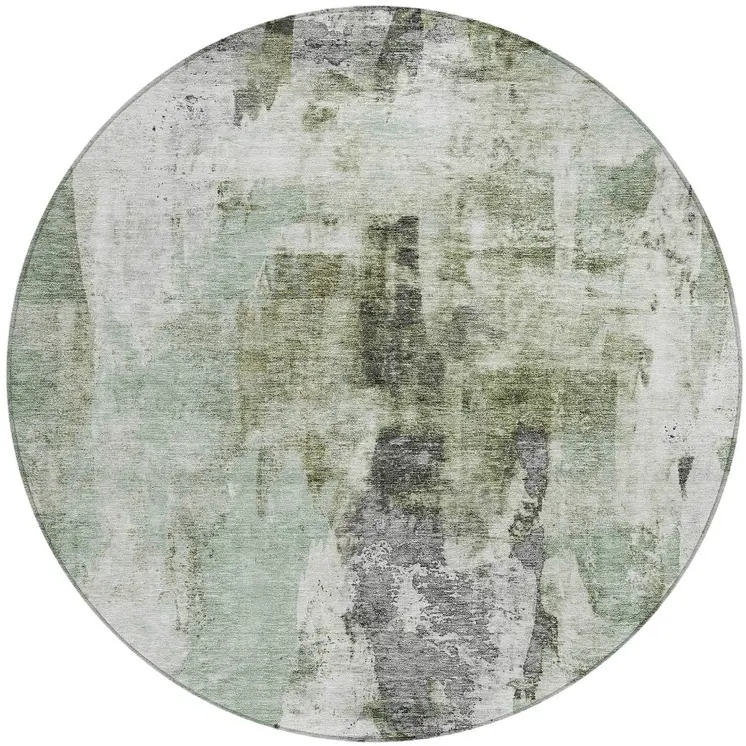 8' Mint Green Ivory And Gray Round Abstract Washable Indoor Outdoor Area Rug