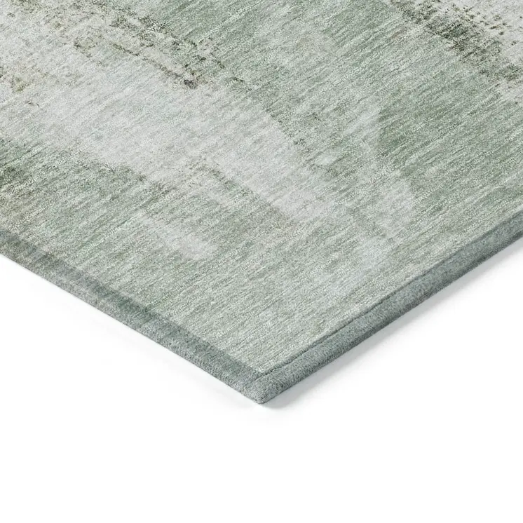 9' X 12' Mint Green Ivory And Gray Abstract Washable Indoor Outdoor Area Rug