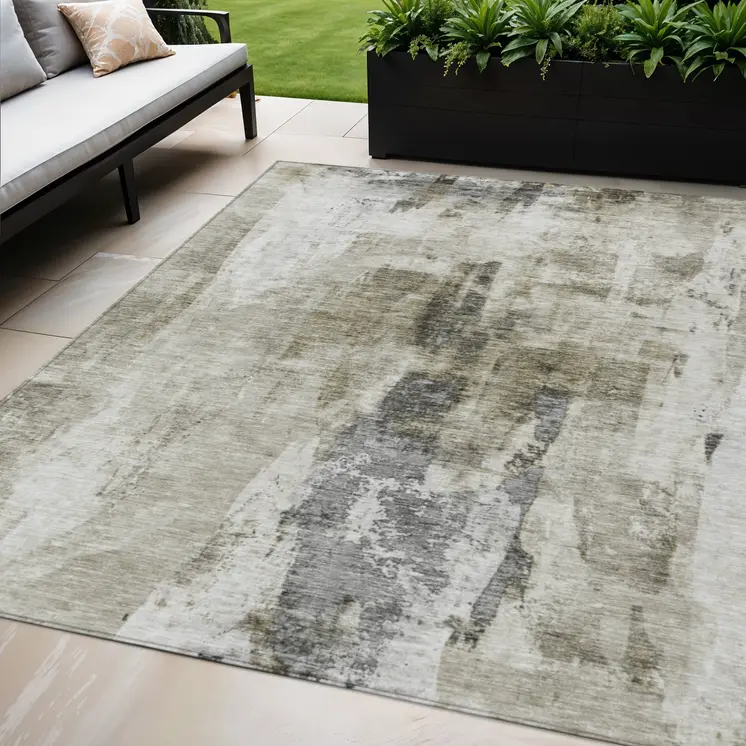 5' X 8' Taupe Ivory And Gray Abstract Washable Indoor Outdoor Area Rug
