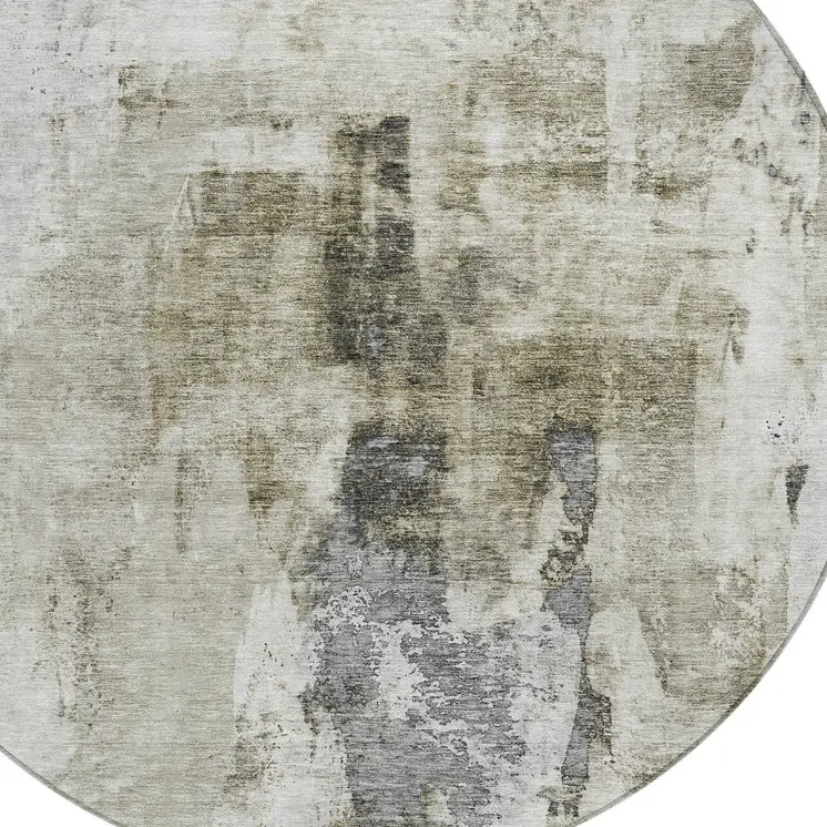 8' Taupe Ivory And Gray Round Abstract Washable Indoor Outdoor Area Rug