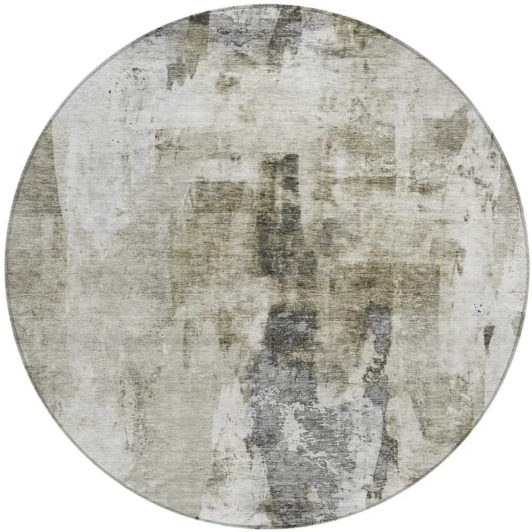 8' Taupe Ivory And Gray Round Abstract Washable Indoor Outdoor Area Rug