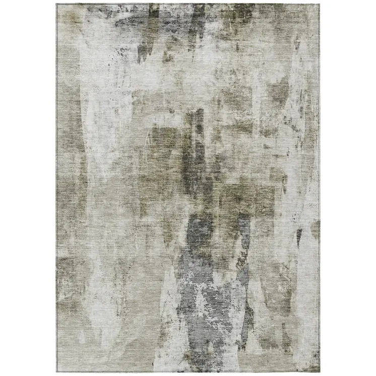 8' X 10' Taupe Ivory And Gray Abstract Washable Indoor Outdoor Area Rug