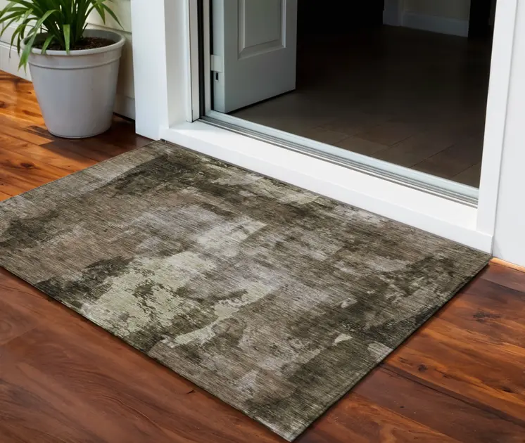 3' X 5' Brown Black And Beige Abstract Washable Indoor Outdoor Area Rug