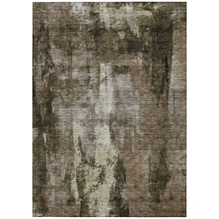 5' X 8' Brown Black And Beige Abstract Washable Indoor Outdoor Area Rug
