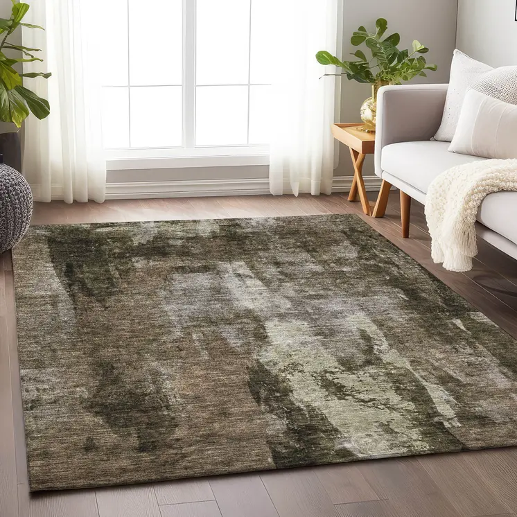 5' X 8' Brown Black And Beige Abstract Washable Indoor Outdoor Area Rug
