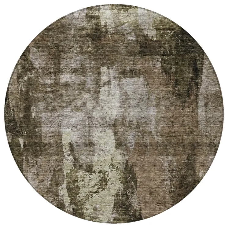 8' Brown Black And Beige Round Abstract Washable Indoor Outdoor Area Rug