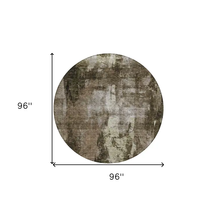 8' Brown Black And Beige Round Abstract Washable Indoor Outdoor Area Rug