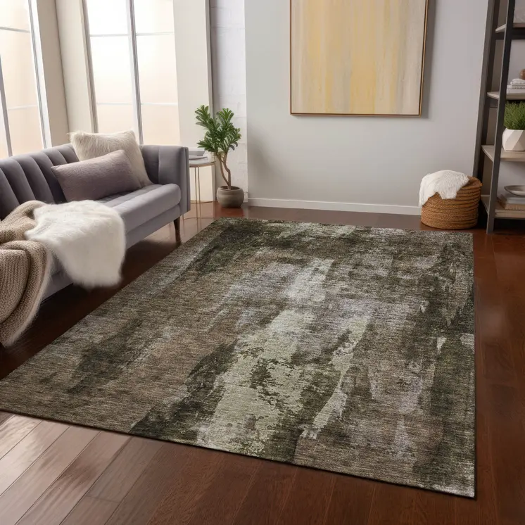 9' X 12' Brown Black And Beige Abstract Washable Indoor Outdoor Area Rug