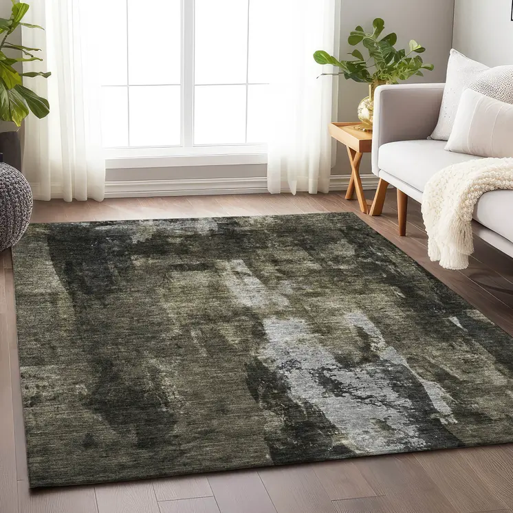 3' X 5' Charcoal And Black Abstract Washable Indoor Outdoor Area Rug