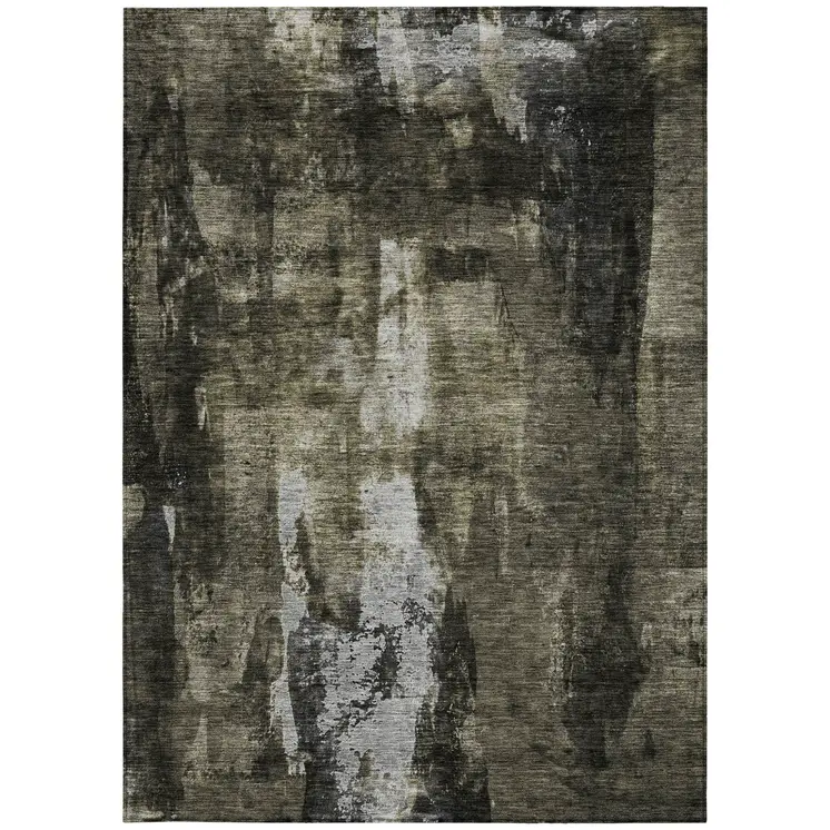 5' X 8' Charcoal And Black Abstract Washable Indoor Outdoor Area Rug
