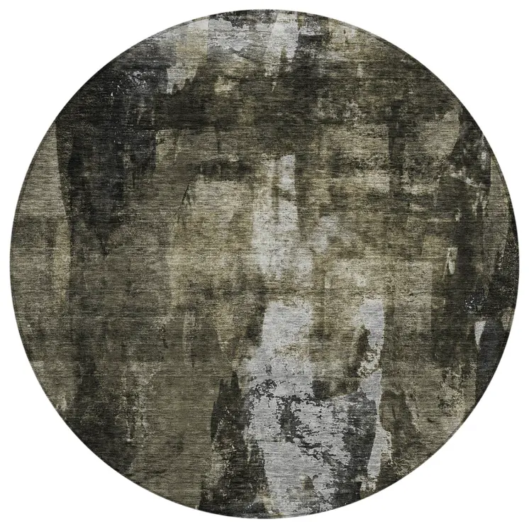 8' Charcoal And Black Round Abstract Washable Indoor Outdoor Area Rug