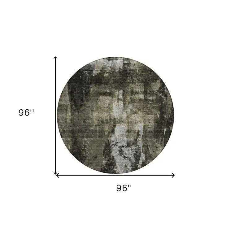 8' Charcoal And Black Round Abstract Washable Indoor Outdoor Area Rug