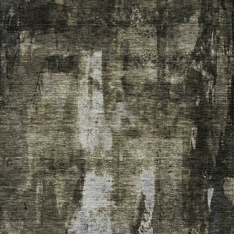 9' X 12' Charcoal And Black Abstract Washable Indoor Outdoor Area Rug
