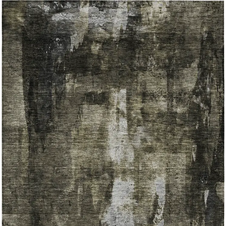 10' X 14' Charcoal And Black Abstract Washable Indoor Outdoor Area Rug