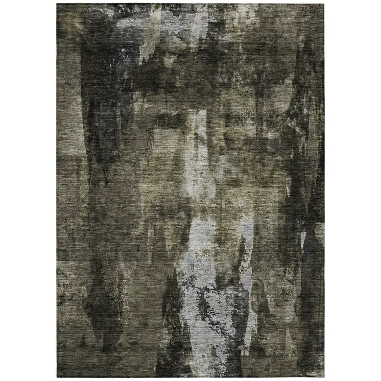 10' X 14' Charcoal And Black Abstract Washable Indoor Outdoor Area Rug