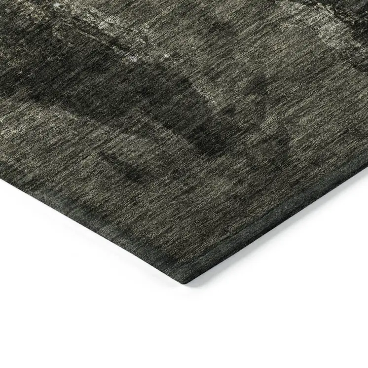 10' X 14' Charcoal And Black Abstract Washable Indoor Outdoor Area Rug