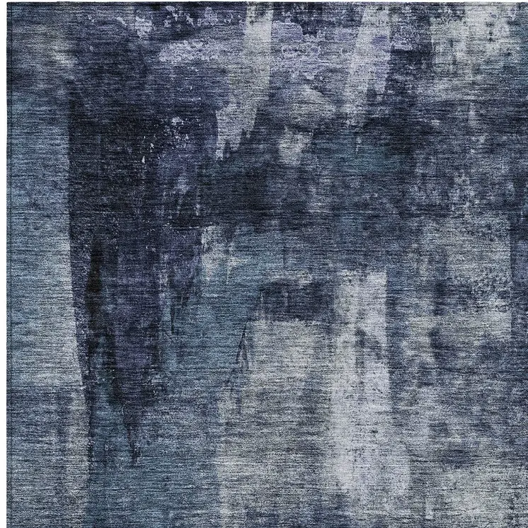 3' X 5' Navy Blue Black And Gray Abstract Washable Indoor Outdoor Area Rug