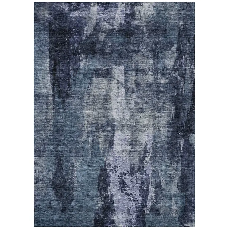 8' X 10' Navy Blue Black And Gray Abstract Washable Indoor Outdoor Area Rug
