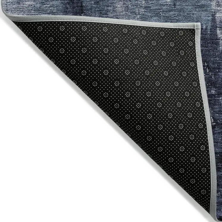 8' X 10' Navy Blue Black And Gray Abstract Washable Indoor Outdoor Area Rug