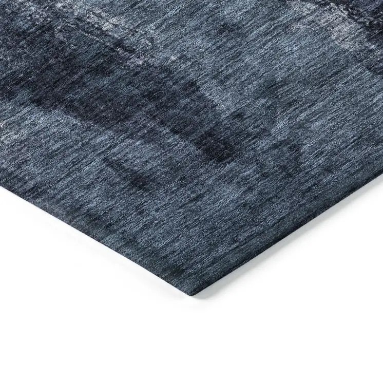 8' X 10' Navy Blue Black And Gray Abstract Washable Indoor Outdoor Area Rug