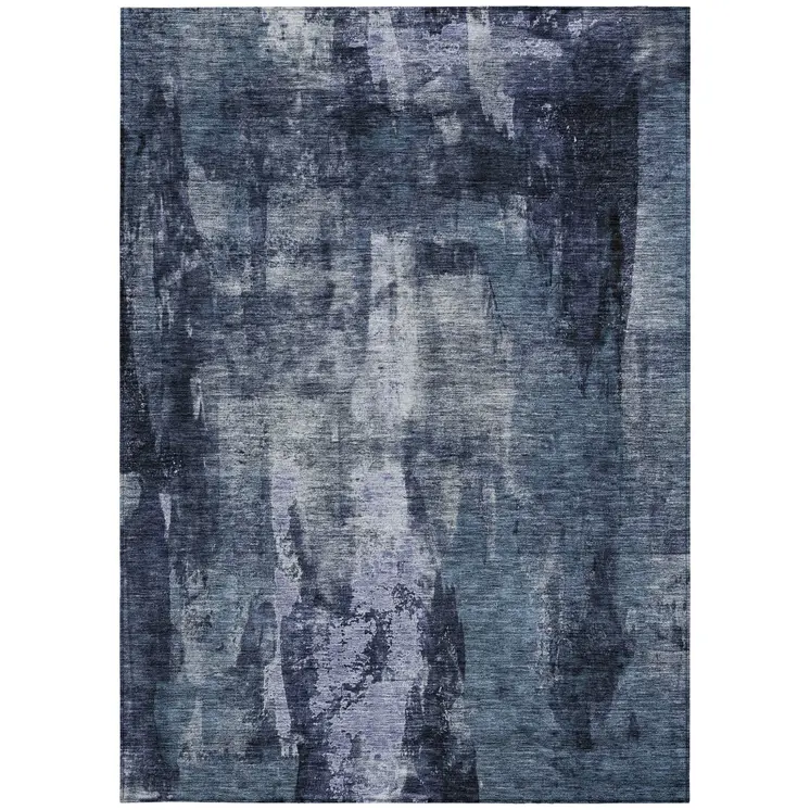 10' X 14' Navy Blue Black And Gray Abstract Washable Indoor Outdoor Area Rug