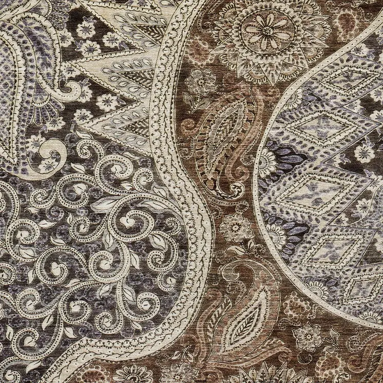 3' X 5' Brown Beige And Tan Floral Medallion Washable Indoor Outdoor Area Rug