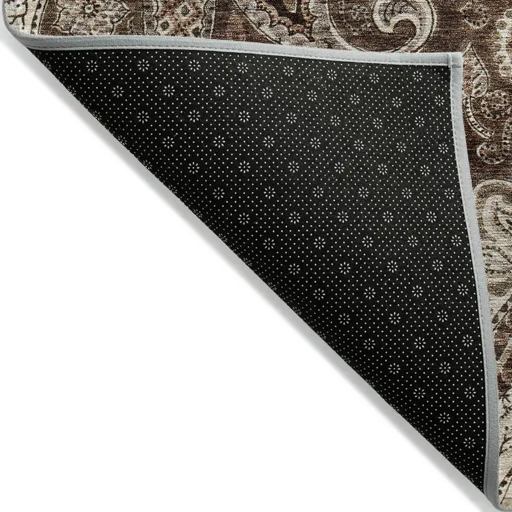 5' X 8' Brown Beige And Tan Floral Medallion Washable Indoor Outdoor Area Rug