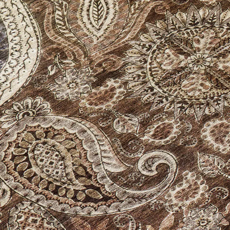 8' Brown Beige And Tan Round Floral Medallion Washable Indoor Outdoor Area Rug