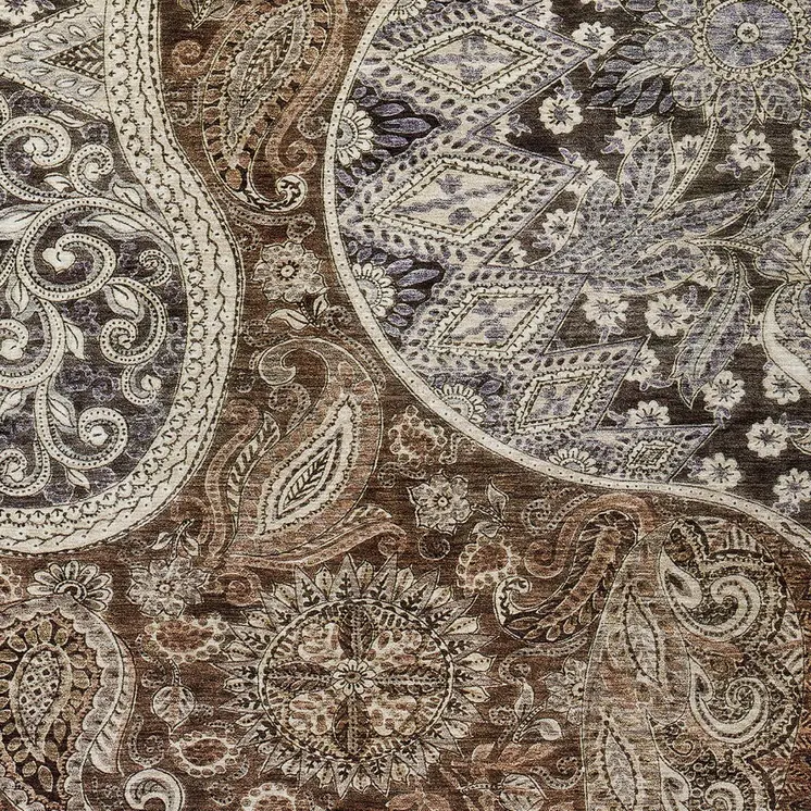 9' X 12' Brown Beige And Tan Floral Medallion Washable Indoor Outdoor Area Rug