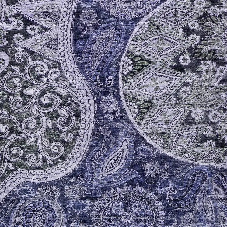 3' X 5' Navy Blue Gray And Green Floral Medallion Washable Indoor Outdoor Area Rug