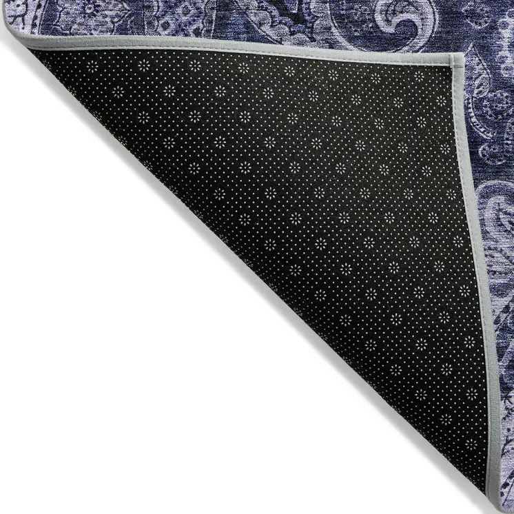 10' X 14' Navy Blue Gray And Green Floral Medallion Washable Indoor Outdoor Area Rug