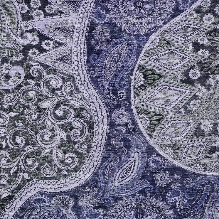 10' X 14' Navy Blue Gray And Green Floral Medallion Washable Indoor Outdoor Area Rug