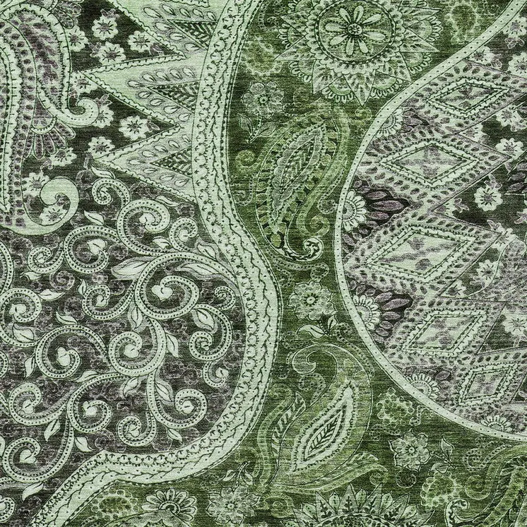 3' X 5' Olive Green Charcoal And Gray Floral Medallion Washable Indoor Outdoor Area Rug