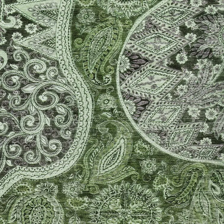 8' X 10' Olive Green Charcoal And Gray Floral Medallion Washable Indoor Outdoor Area Rug
