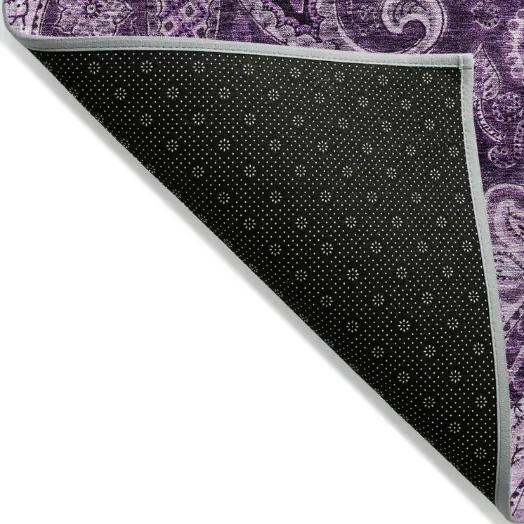 10' X 14' Purple And Charcoal Floral Medallion Washable Indoor Outdoor Area Rug