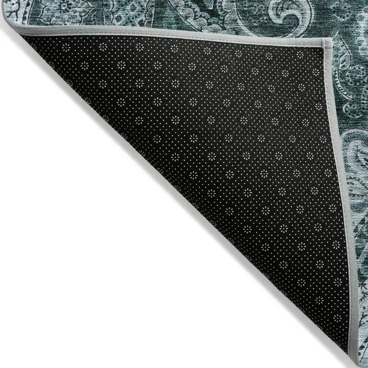 3' X 5' Teal Blue And Dark Green Floral Medallion Washable Indoor Outdoor Area Rug