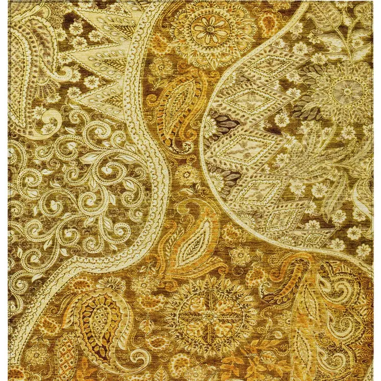 3' X 5' Terra Cotta Brown And Gold Floral Medallion Washable Indoor Outdoor Area Rug