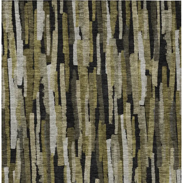 3' X 5' Brown Black And Green Striped Washable Indoor Outdoor Area Rug