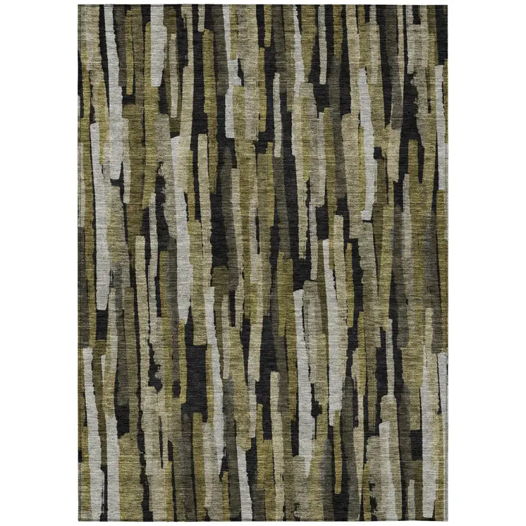 3' X 5' Brown Black And Green Striped Washable Indoor Outdoor Area Rug