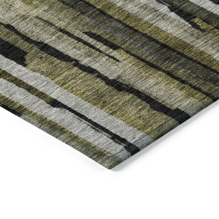 3' X 5' Brown Black And Green Striped Washable Indoor Outdoor Area Rug