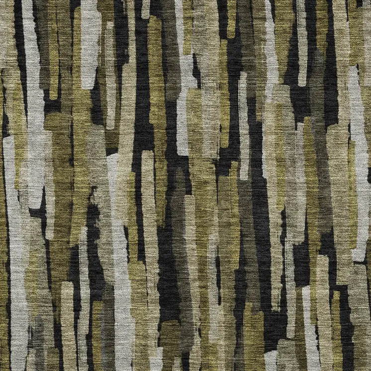 3' X 5' Brown Black And Green Striped Washable Indoor Outdoor Area Rug