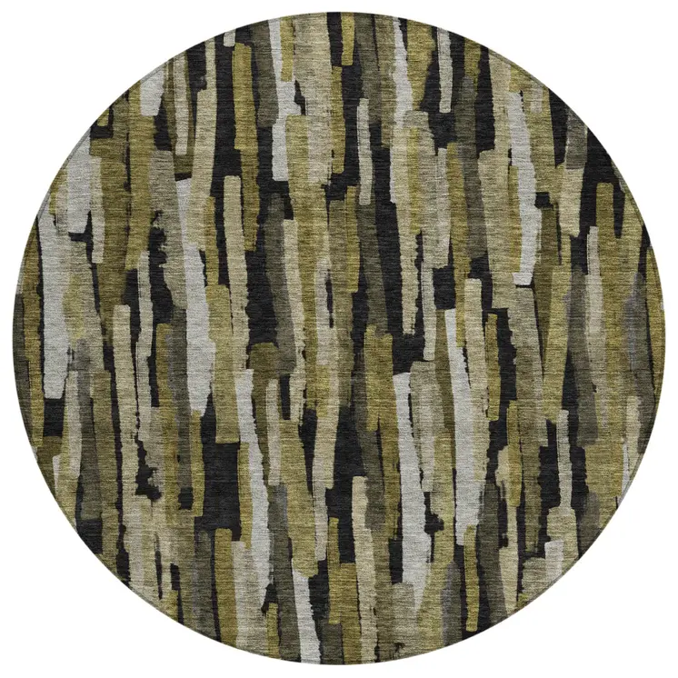 8' Brown Black And Green Round Striped Washable Indoor Outdoor Area Rug