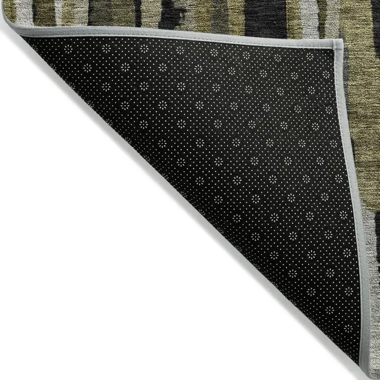 8' Brown Black And Green Round Striped Washable Indoor Outdoor Area Rug