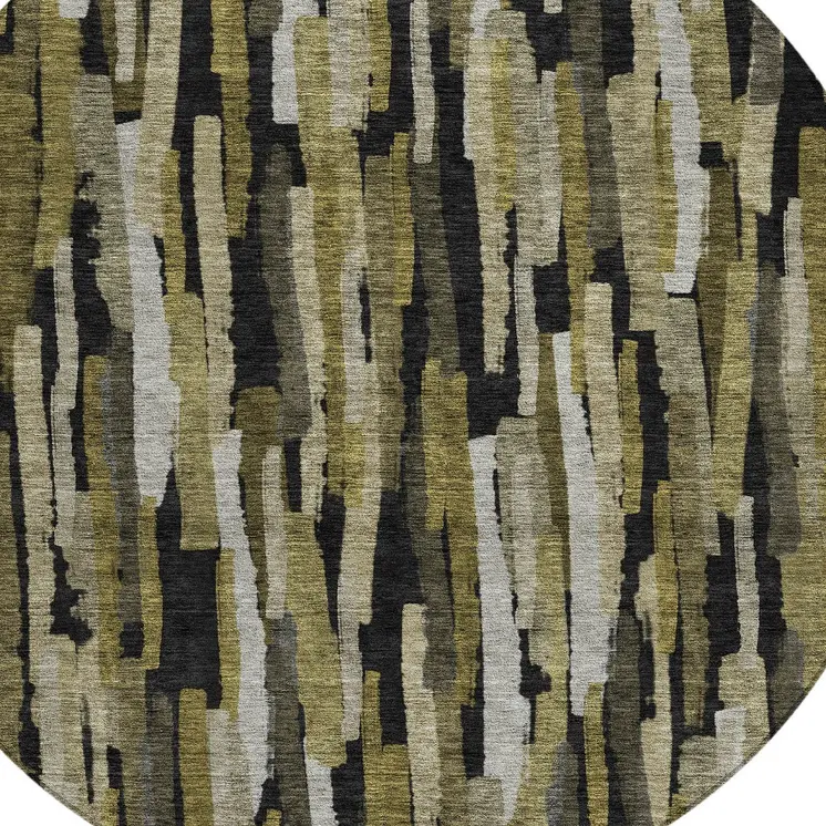 8' Brown Black And Green Round Striped Washable Indoor Outdoor Area Rug