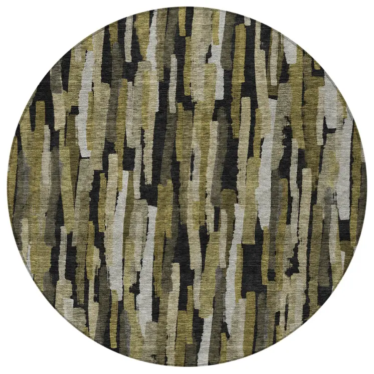 8' Brown Black And Green Round Striped Washable Indoor Outdoor Area Rug