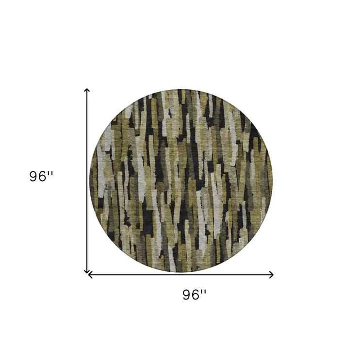 8' Brown Black And Green Round Striped Washable Indoor Outdoor Area Rug