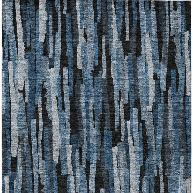 3' X 5' Blue Black And Gray Striped Washable Indoor Outdoor Area Rug