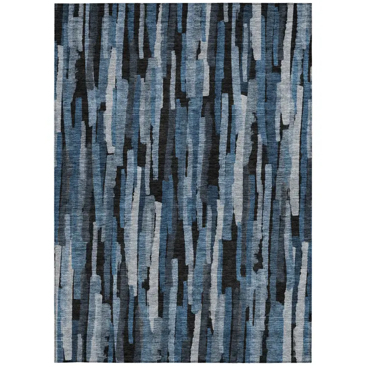 5' X 8' Blue Black And Gray Striped Washable Indoor Outdoor Area Rug