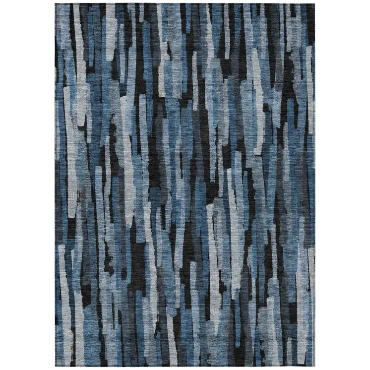 5' X 8' Blue Black And Gray Striped Washable Indoor Outdoor Area Rug