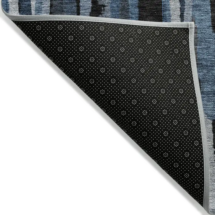 8' Blue Black And Gray Round Striped Washable Indoor Outdoor Area Rug